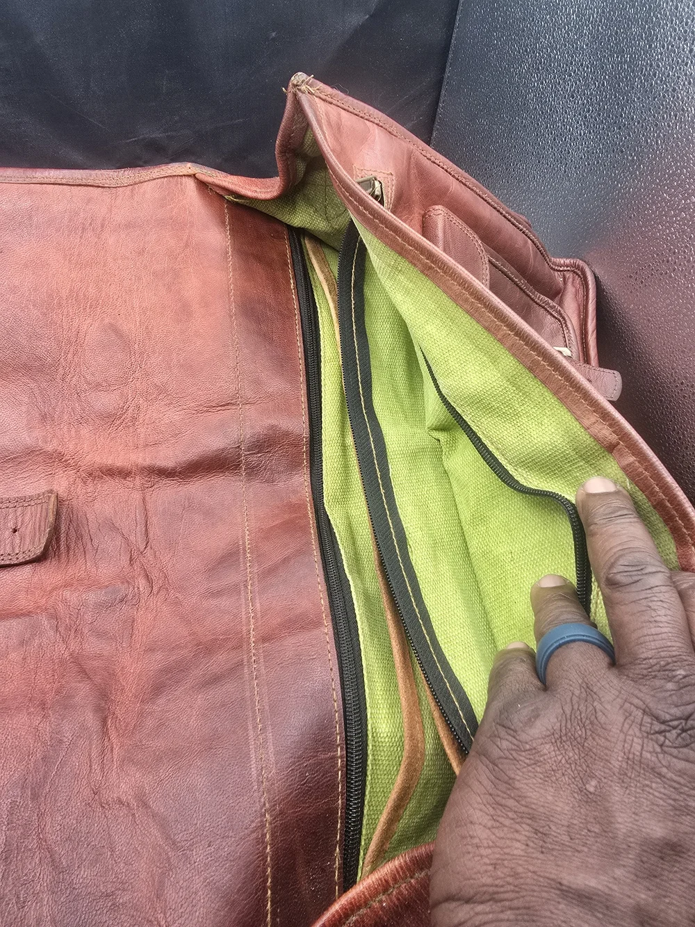 Vintage-Style Brown Leather Briefcase with Brass Hardware